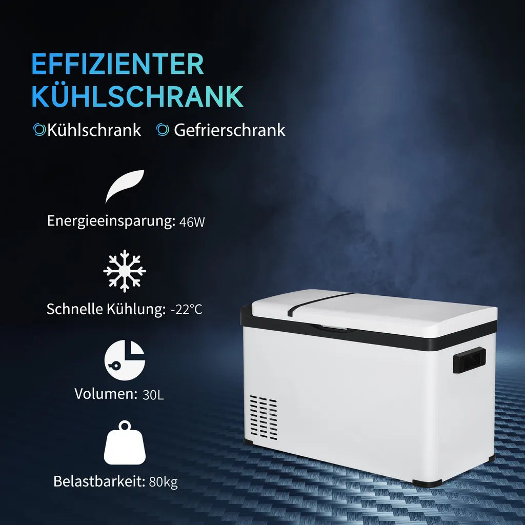  Outsunny Kühlbox Auto 30L Mit LCD-Anzeige Kompressor Autokühlschrank Elektrisch Boot Camper Reisen 12/24V DC Und 110-240V AC Weiß