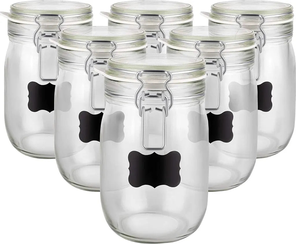  6 X Creative Home Gläser Mit Bügelverschluss | 1 Liter | Einmachgläser Drahtbügel-glas Aufbewahrungsgläser Mit Gummiring Und Deckel | 8 Wiederverwendbare Aufkleber + 1 Anti-Staub-Kreide