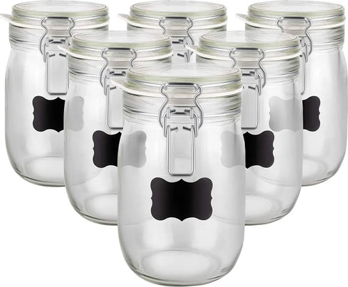  6 X Creative Home Gläser Mit Bügelverschluss | 1 Liter | Einmachgläser Drahtbügel-glas Aufbewahrungsgläser Mit Gummiring Und Deckel | 8 Wiederverwendbare Aufkleber + 1 Anti-Staub-Kreide