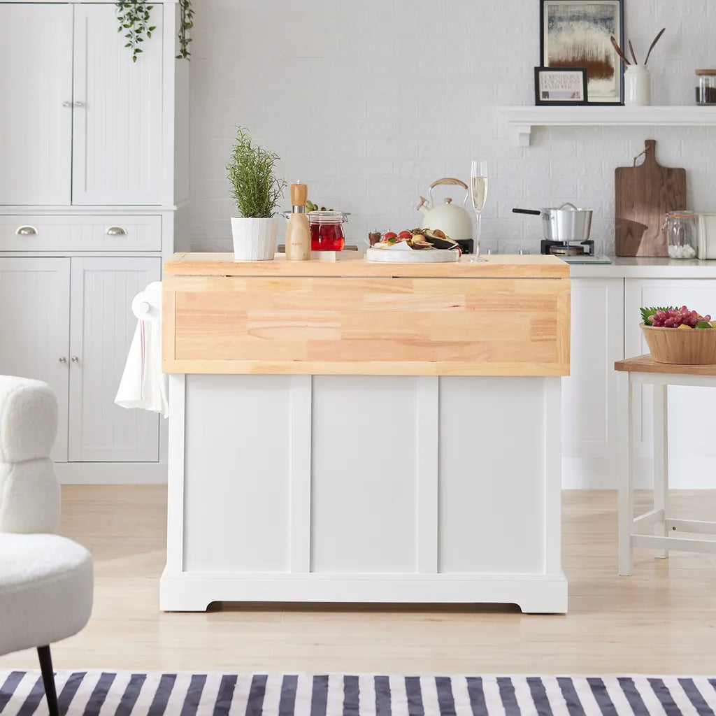  SoBuy FKW71-WN Kücheninsel Küchenwagen Mit Erweiterbarer Arbeitsplatte Küchenschrank Servierwagen Holz Weiß BHT Ca.: 115x92x46-71cm