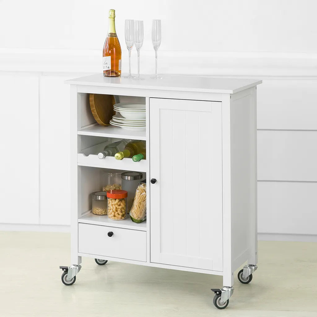  SoBuy FKW104-W Küchenwagen Servierwagen Rollwagen Mit Tür, Flaschenablage Und Schublade Weiß BHT Ca.: 80x93x40cm
