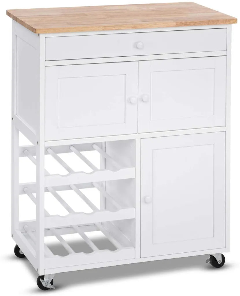  COSTWAY Servierwagen Küchenschrank Küchenwagen Küchentrolley Beistellwagen Küchenregal Rollwagen Weinregal Weinschrank Holz Weiss