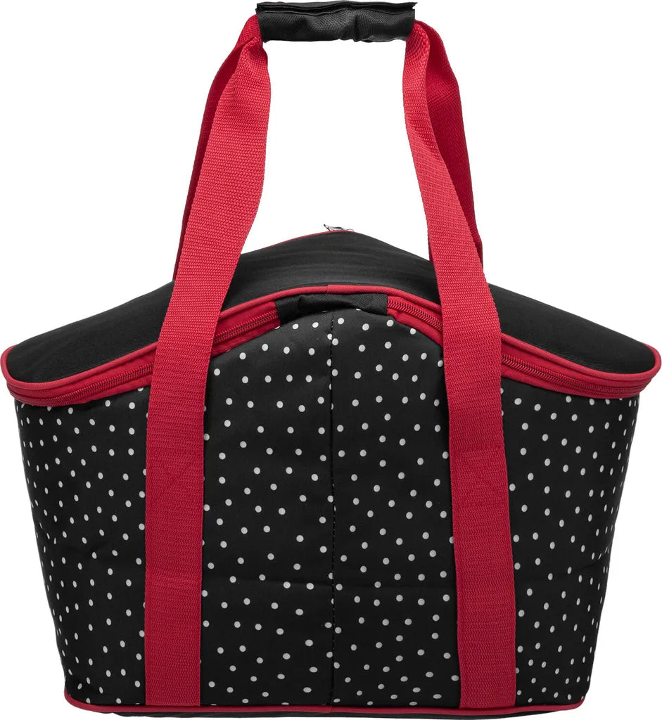  Anndora Kühltasche 20 L - Schwarz Weiß Gepunktet Isoliertasche Einkaufstasche - Snövit - Schwarz-Rot