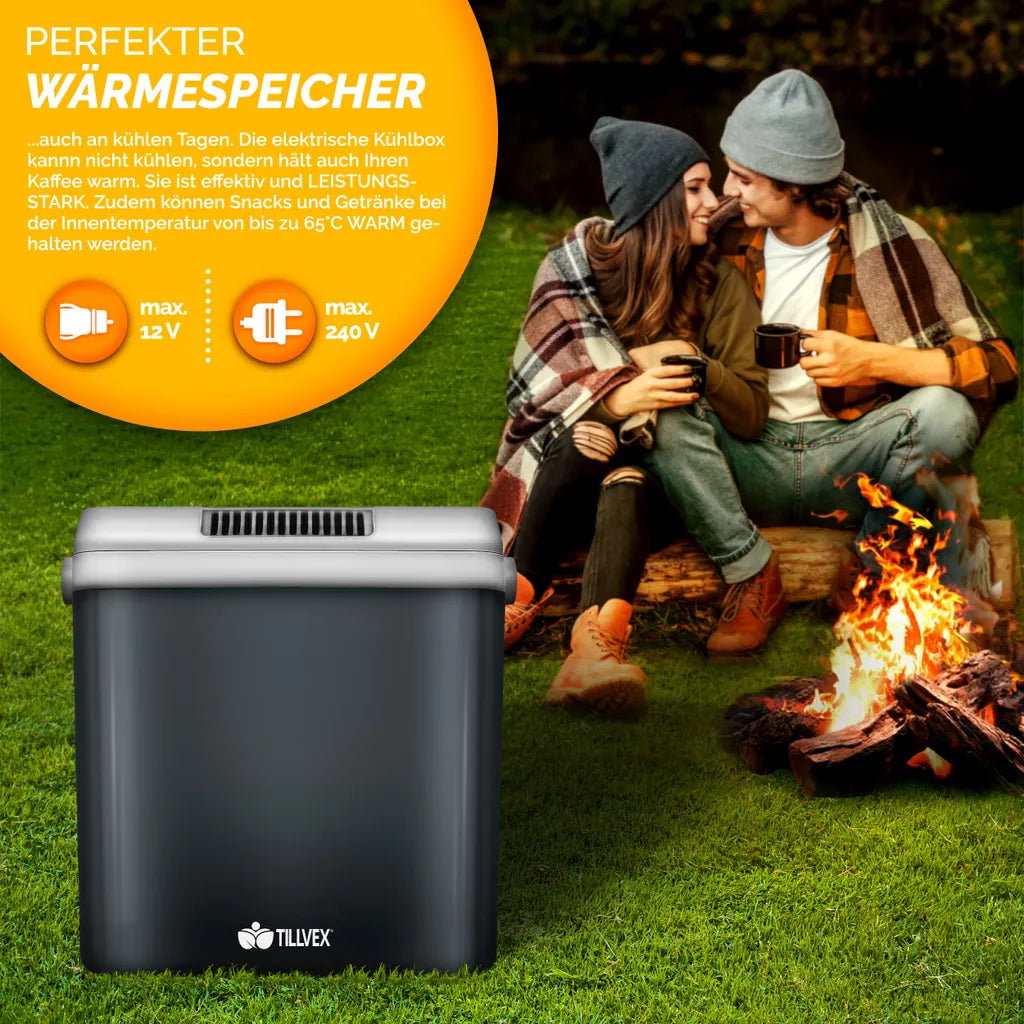  Tillvex Kühlbox Elektrisch 32L Grau | Mini-Kühlschrank 230 V Und 12 V Für KFZ Auto Camping | Kühlt & Wärmt | ECO-Modus