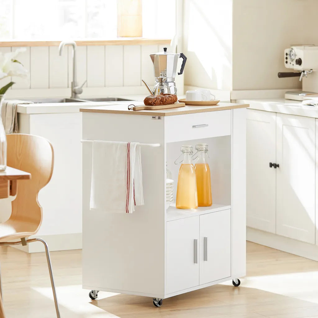  SoBuy FKW113-WN Servierwagen Küchenwagen Kücheninsel Küchenschrank Rollwagen Küchentrolley Mikrowellenschrank Küchenrollwagen Weiß BHT Ca.: 75x83x46cm