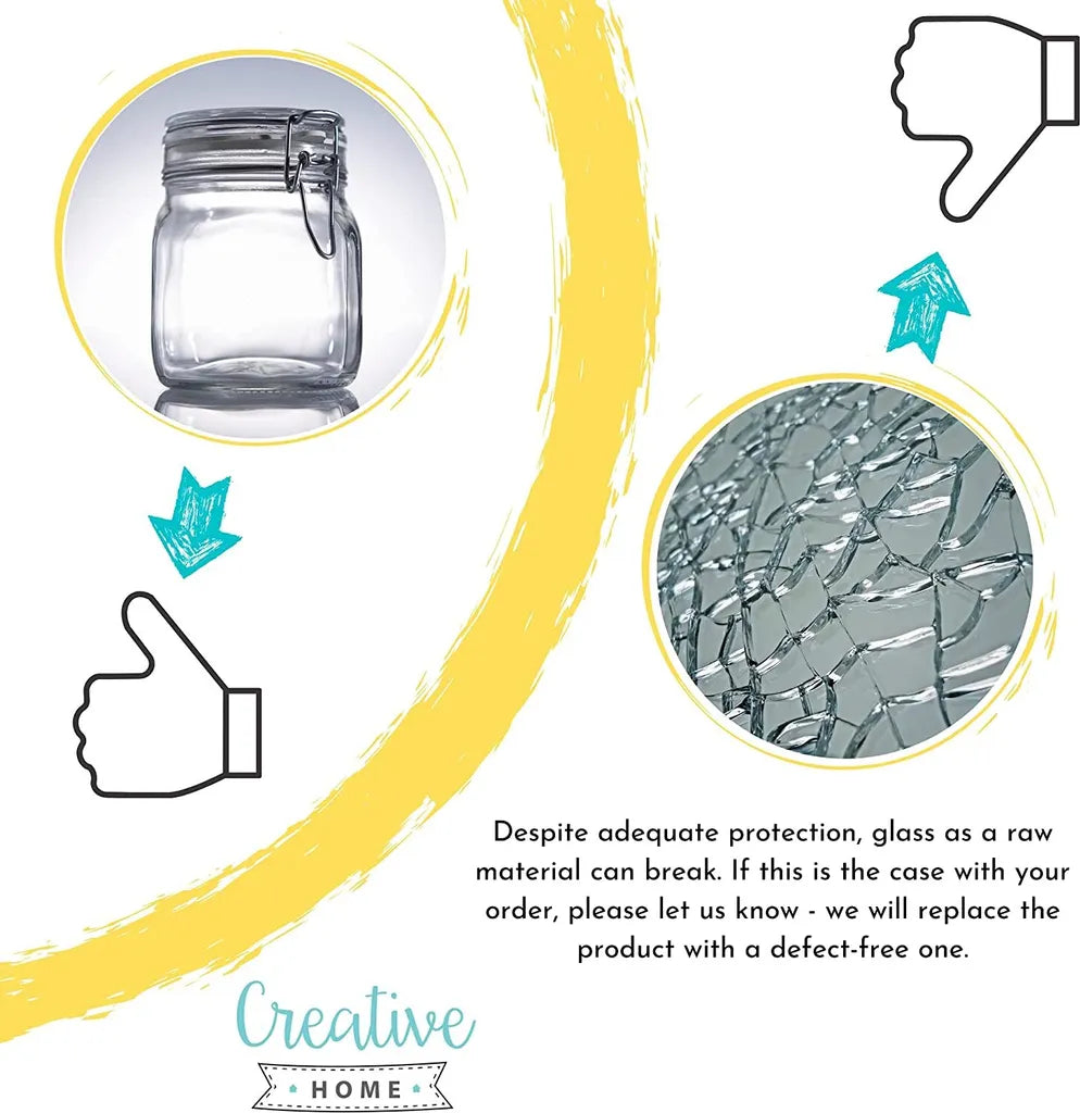  6 X Creative Home Gläser Mit Bügelverschluss | 1 Liter | Einmachgläser Drahtbügel-glas Aufbewahrungsgläser Mit Gummiring Und Deckel | 8 Wiederverwendbare Aufkleber + 1 Anti-Staub-Kreide