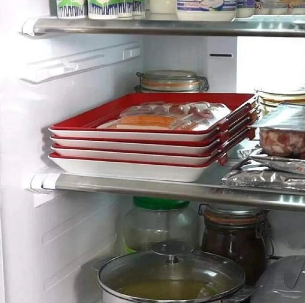  Konservierungsschale Für Lebensmittel Waste Food Preservation Tray Vakuum Frische Aufbewahrung Tablett Mit Elastischen Film Schnalle Dichtung Vorratsbehälter Set Küchenhelfer (4pcs)