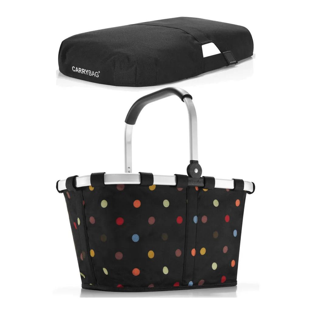  Reisenthel Carrybag Mit Cover, 2-tlg., Einkaufskorb, Deckel, Abdeckung, Korb, Polyestergewebe, Dots / Black, 22 L