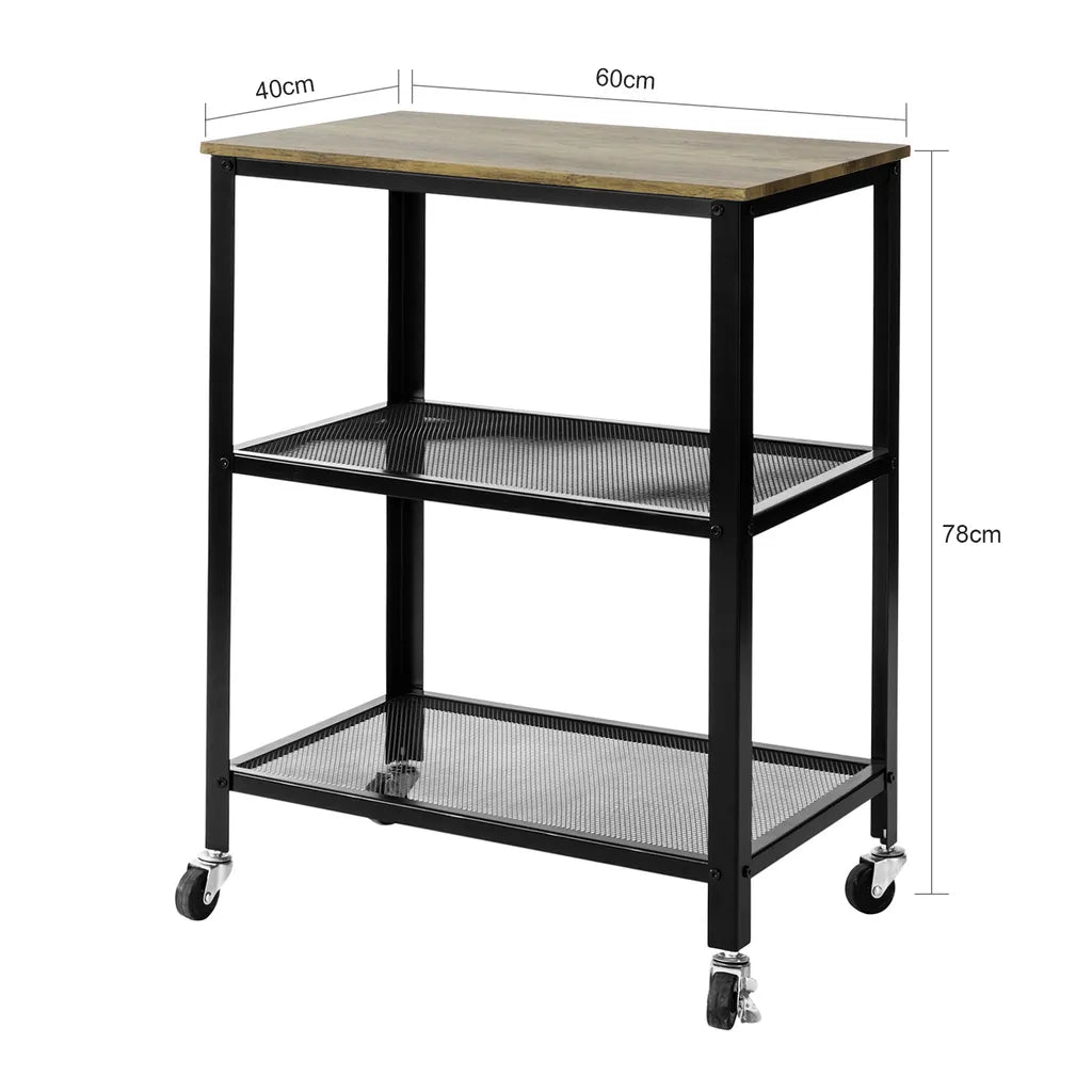  SoBuy SVW04-N Servierwagen Mit 3 Ablagen Beistellwagen Rollwagen Küchenwagen Küchenregal Industrie-Design BHT Ca.: 60x78x40cm