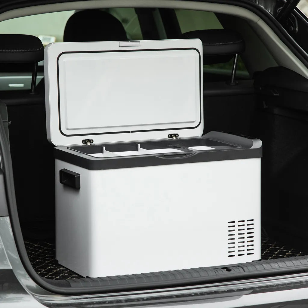  Outsunny Kühlbox Auto 30L Mit LCD-Anzeige Kompressor Autokühlschrank Elektrisch Boot Camper Reisen 12/24V DC Und 110-240V AC Weiß