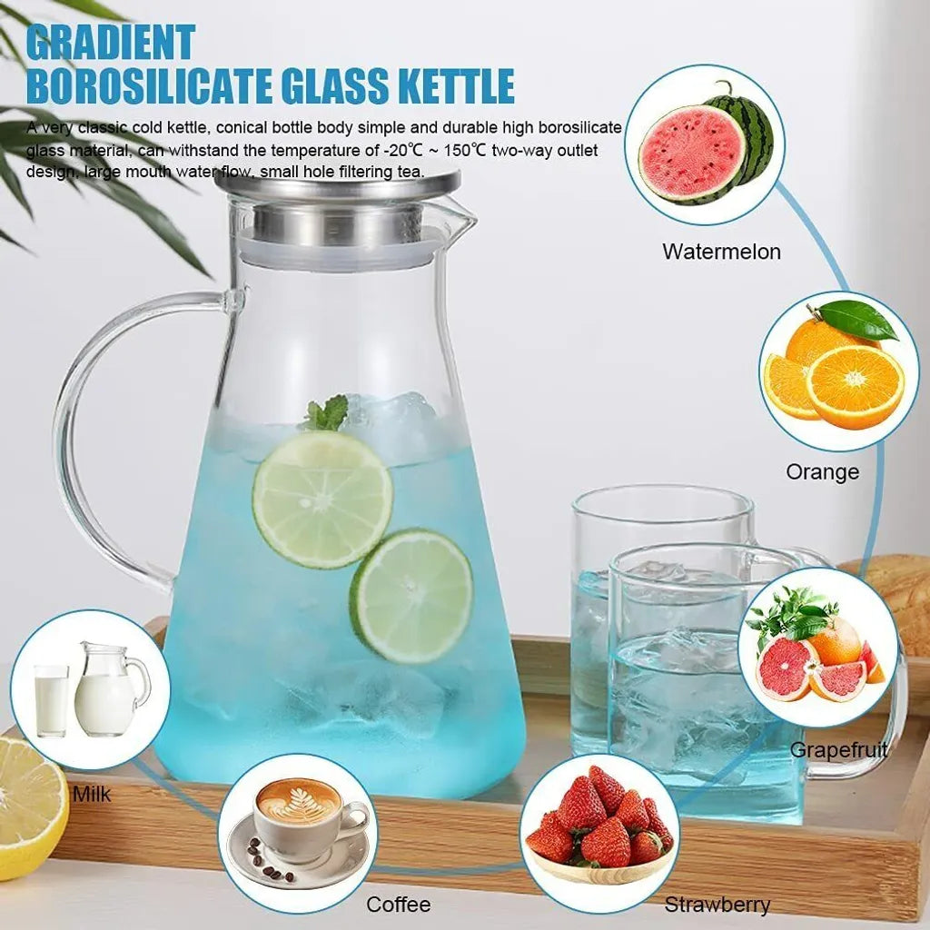  1500ml Wasserkaraffe Wasserkrug Karaffe Glaskrug Glaskaraffe Mit Edelstahl Filter Glas Kaltwasserkocher Karaffen