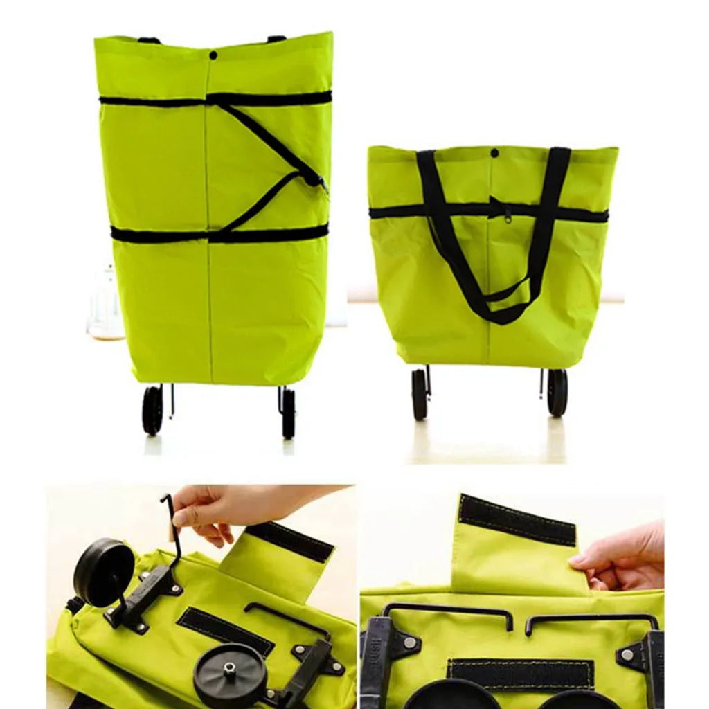  Einkaufstrolley Klappbaren Rädern Stützen Faltbar Leicht Wasserabweisend Tasche Einkaufstasche Picknicktasche Haushaltstrolley Tug Bag Grün