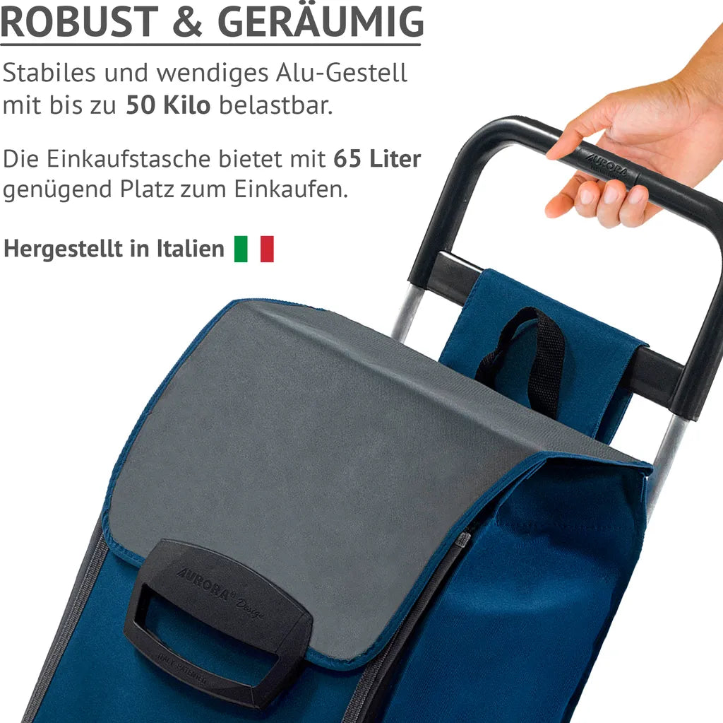  Einkaufstrolley FAJENA In Blau Mit Kühlfach, Ausklappbarem Sitz & Großen, Abnehmbaren Rädern