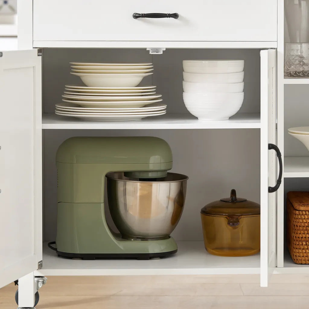  SoBuy FKW103-WN Design Küchenwagen Mit Arbeitsplatte Kücheninsel Küchenschrank Küchentrolley Weiß-Natur BHT Ca.: 108x89x48cm