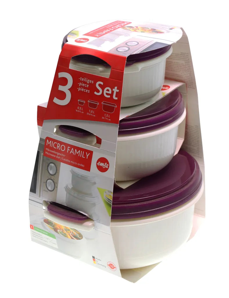  Emsa Micro Family Starter Set, Weiß/Brombeer, 0,5/1,0/1,5 L, 508455