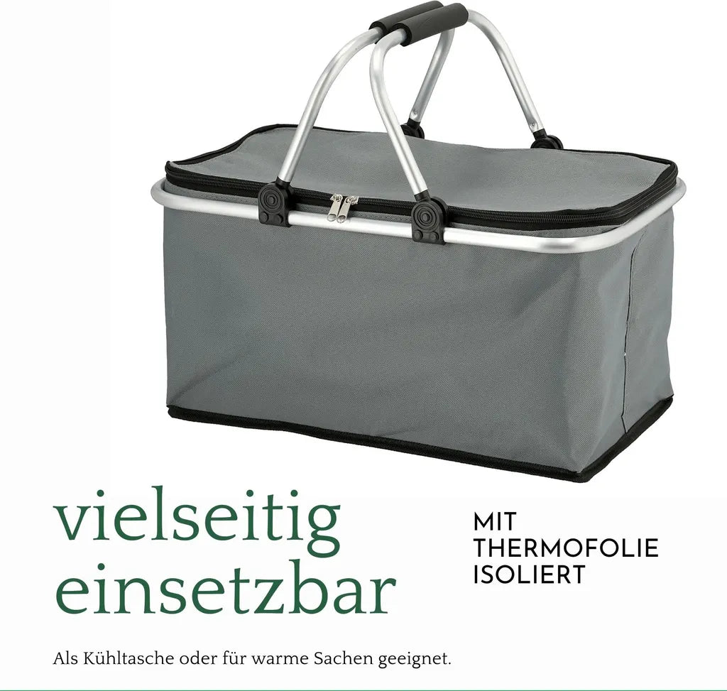  Novaliv 2x Einkaufskorb Faltbar Mit Kühlfunktion 30 Liter GRAU Isolierkorb Mit Gepolsterten Tragegriffen Und Reißverschluss Am Deckel Tragekorb