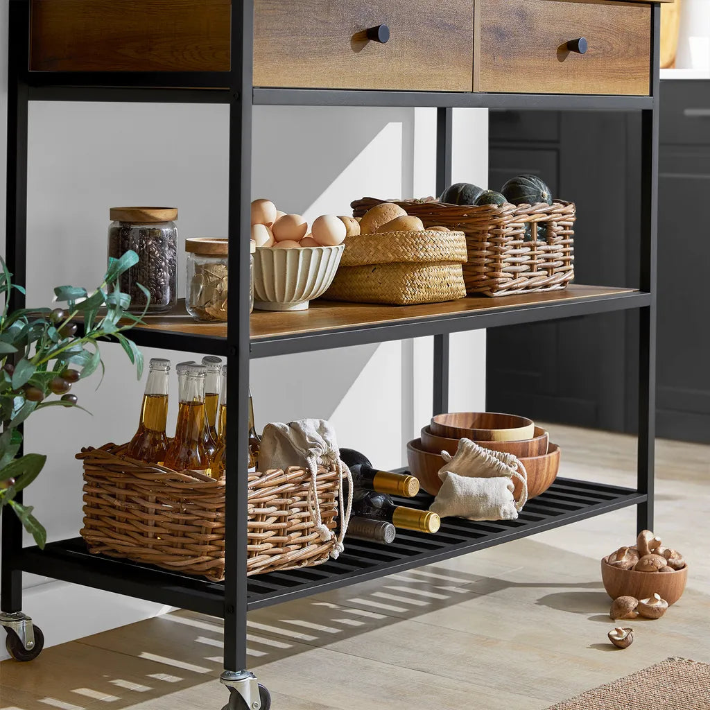  SoBuy FKW112-PF Küchenwagen Servierwagen Küchenregal Kücheninsel Flurschrank Sideboard Beistelltisch Rollwagen Industrie-Design BHT Ca.: 100x93x45cm