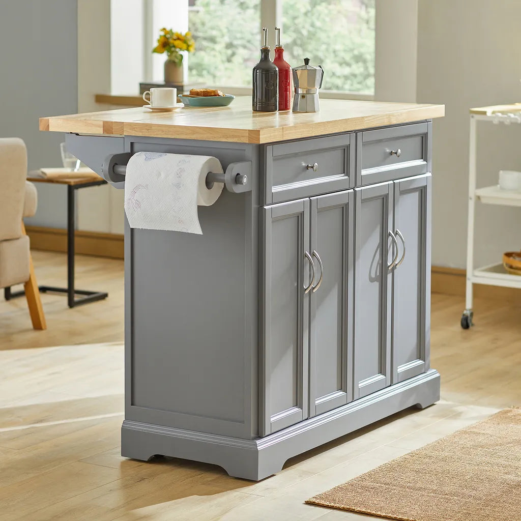  SoBuy FKW71-HG Kücheninsel Küchenwagen Mit Erweiterbarer Arbeitsplatte Küchenschrank Servierwagen Holz BHT Ca.: 115x92x46-71cm