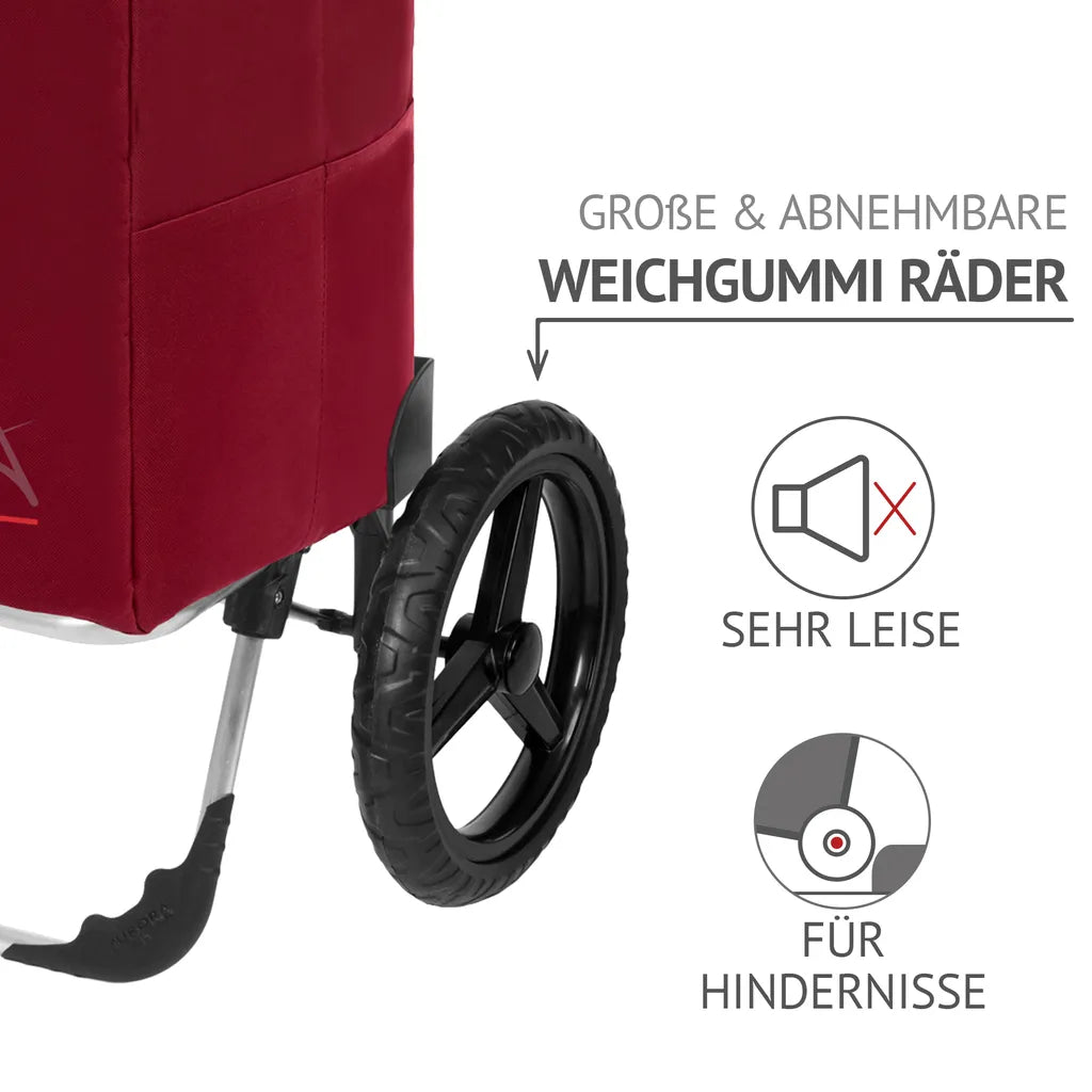  Einkaufstrolley KILEY XXL Bordeaux Mit 78l Fassung & Seitentaschen - Extragroße, Leise & Abnehmbare Gummiräder
