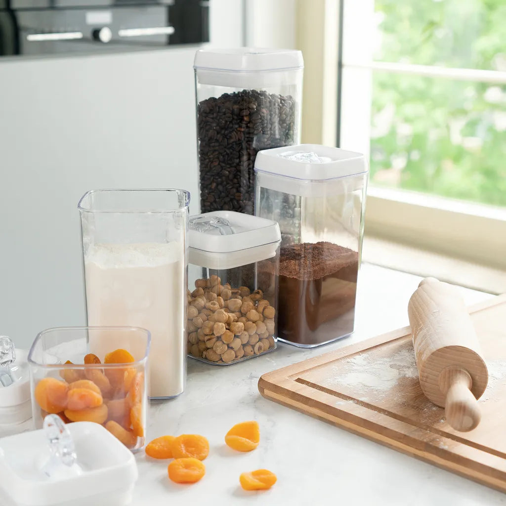  Navaris Vorratsdosen Behälter Set Für Lebensmittel - 5x Aufbewahrung Für Mehl Zucker Nudeln Cornflakes Müsli Reis - Aufbewahrungsboxen Stapelbar