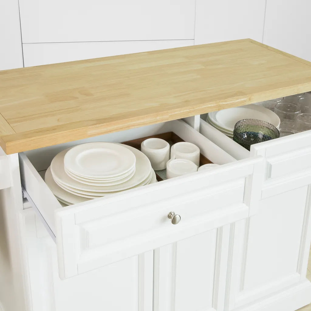  SoBuy FKW100-WN Kücheninsel Mit Arbeitsplatte Küchenwagen Mit 2 Türen Und Ausziehbarem Flaschenhalter Küchenschrank Sideboard Küchentrolley Weiß BHT Ca.: 115x90x46cm