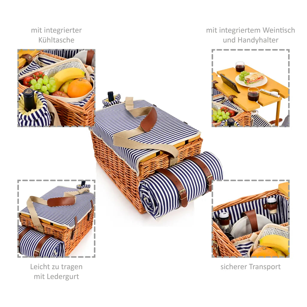 Sänger SÄNGER Picknickkorb Borkum Mit Integriertem Tisch & Kühltasche 25 Teilig Für 4 Personen