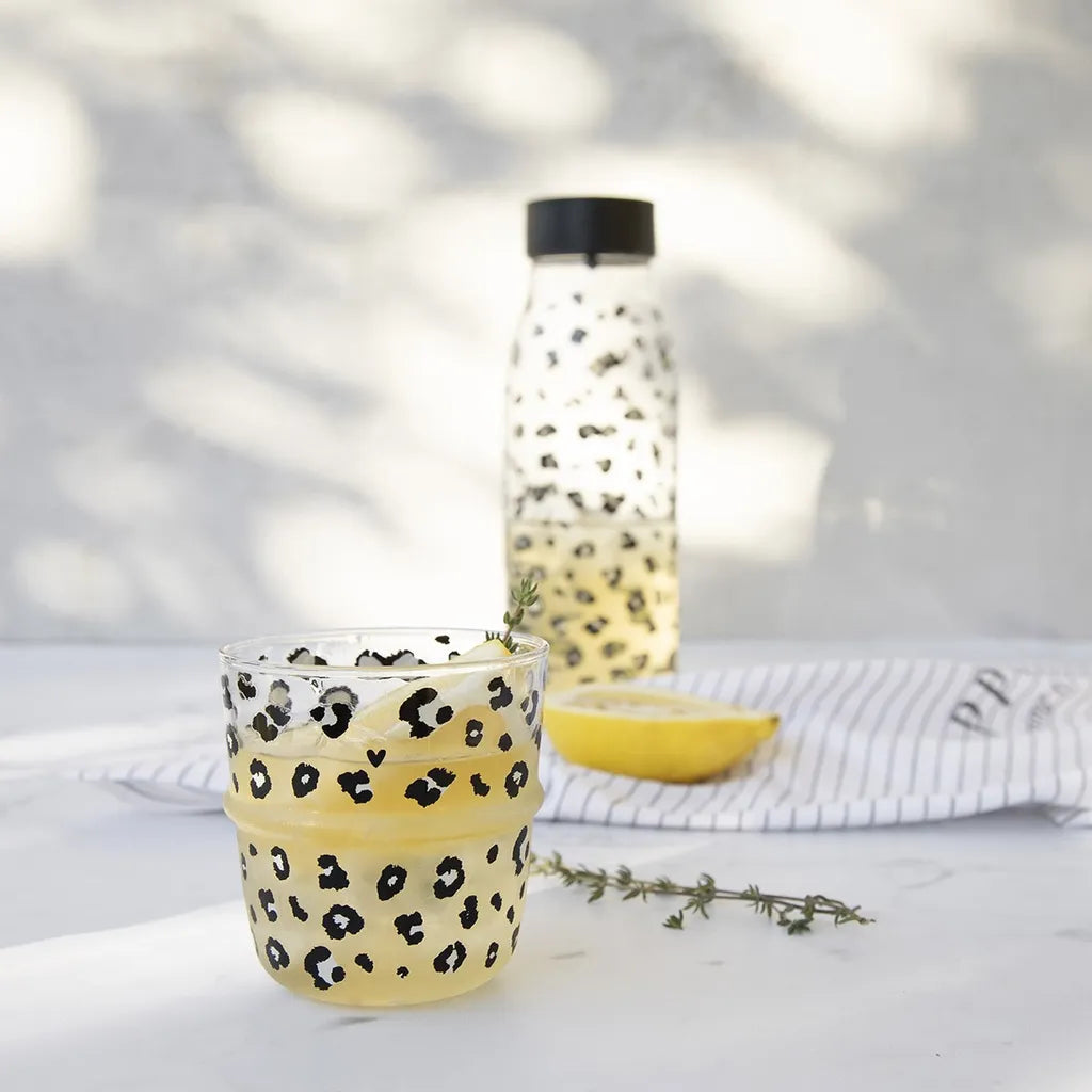  2er Set Karaffe Mit Deckel LEO + WATER H. 26cm 1000ml Glas Bastion Collections