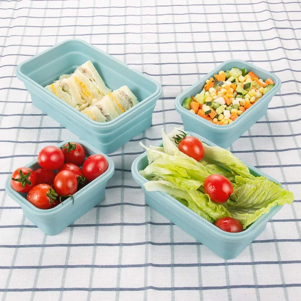  Faltbare Frischhaltedosen, 4 PCS Kitchen Vorratsdosen Set Faltbare Brotbox Silikon Zusammenklappbaren Container, Camping Schüssel Faltbar Set, Frischhalteboxen Für Kühlschränke