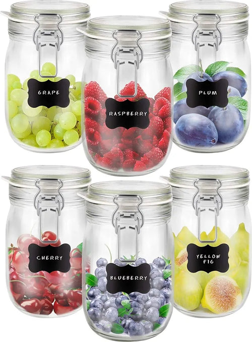  6 X Creative Home Gläser Mit Bügelverschluss | 1 Liter | Einmachgläser Drahtbügel-glas Aufbewahrungsgläser Mit Gummiring Und Deckel | 8 Wiederverwendbare Aufkleber + 1 Anti-Staub-Kreide