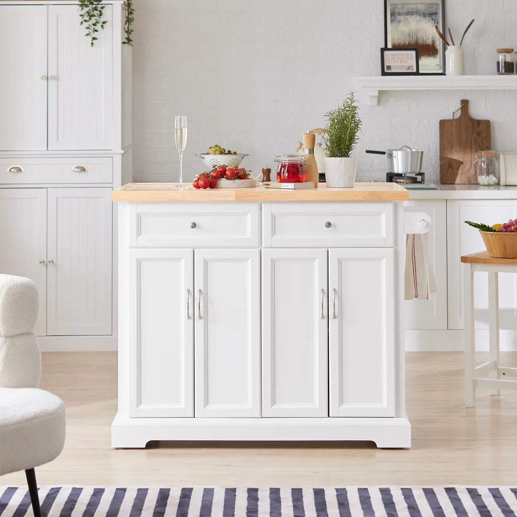  SoBuy FKW71-WN Kücheninsel Küchenwagen Mit Erweiterbarer Arbeitsplatte Küchenschrank Servierwagen Holz Weiß BHT Ca.: 115x92x46-71cm