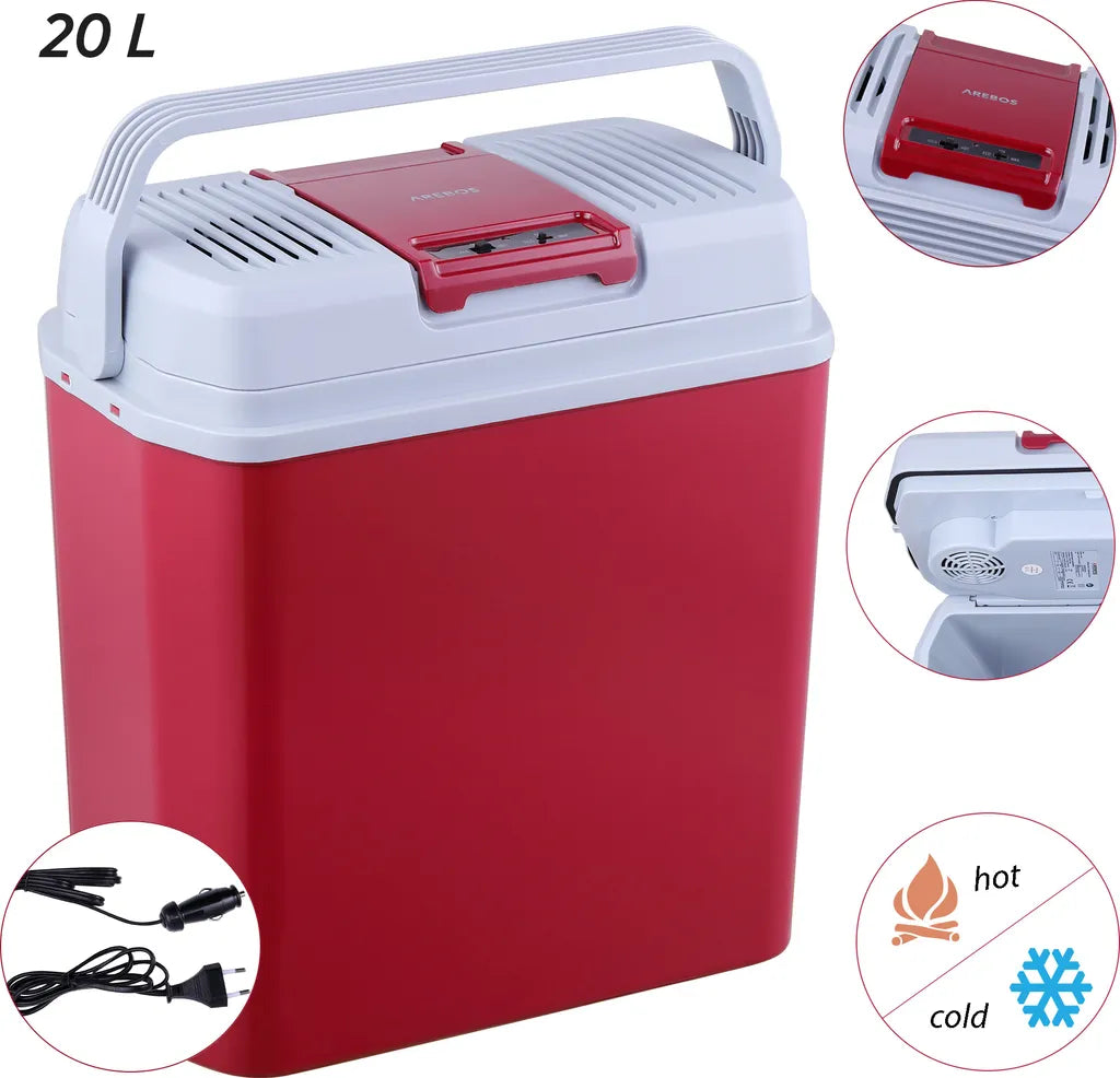  AREBOS 20 Liter Kühlbox Elektrisch, Klein, Zum Kühlen Und Warmhalten, Mit ECO Modus, 12/230 V Für Auto Und Steckdose, Kühltasche, Isoliertasche