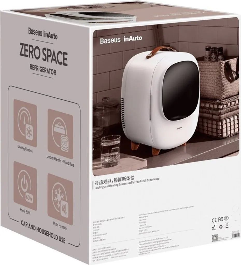  Baseus Mini Beauty Kühlschrank Für Kosmetik Reisekühlschrank Mit Heizung 8l 220V EU / 12V Weiß