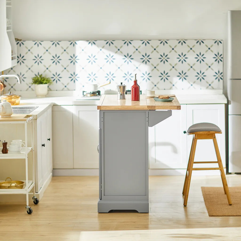  SoBuy FKW71-HG Kücheninsel Küchenwagen Mit Erweiterbarer Arbeitsplatte Küchenschrank Servierwagen Holz BHT Ca.: 115x92x46-71cm