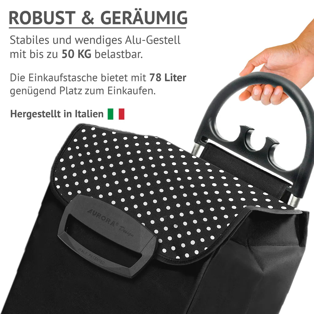  Einkaufstrolley HIMY XL Schwarz Gepunktet Mit 78l Fassung & Seitentaschen