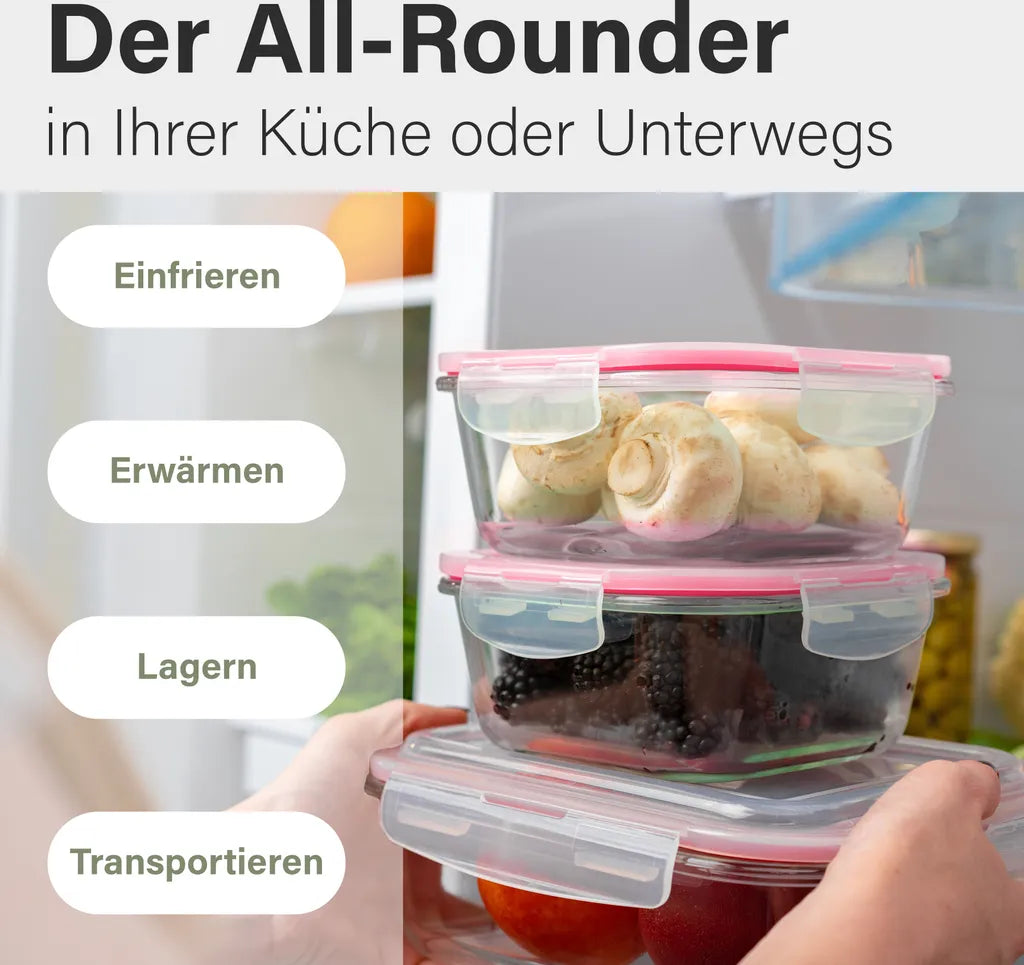  Classbach® Glas-Frischhaltedosen Mit Deckel, 9er-Vorratsdosen-Set/Vorratsgläser, Geeignet Für Mikrowelle, Spülmaschine Und Gefrierfach, Meal Prep Boxen Aus Glas, Perfekte Aufbewahrungsbox Küche
