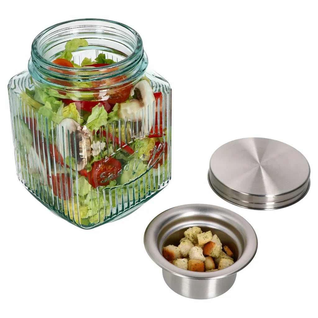  3tlg Set Salat To Go Vorratsglas 1L Lunch-Box Für Salat Nachhaltig Aufbewahrung