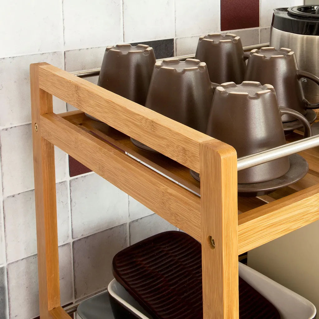  SoBuy Küchenregal, Küchenwagen, Baderegal Aus Bambus Mit Rollen FKW11-N