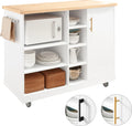  SoBuy FKW105-WN Design Küchenwagen Mit Arbeitsplatte Kücheninsel Küchenschrank Rollwagen Mikrowellenschrank Weiß-Natur BHT Ca.: 127x94x51cm