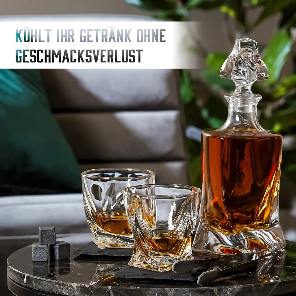  Whisiskey - Whisky Karaffe – Twisted Dekanter Set - Whiskey Karaffe Set - 1000ML - Geschenke Für Männer - Inkl. 8 Whisky Steine, Zange & 2 Whisky Gläser