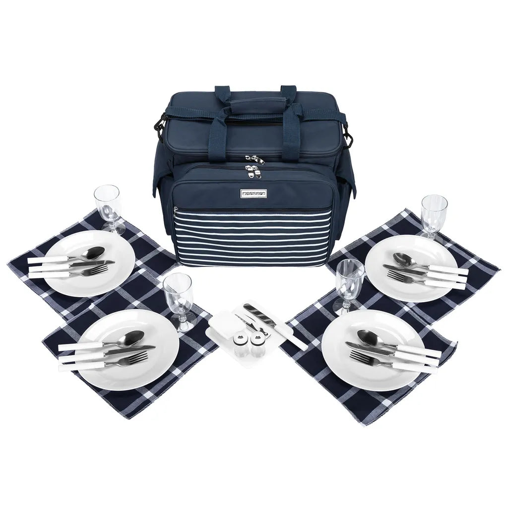  Picknicktasche Kalt Warm Isolierung 4 Personen 32 Teile Zubehör - Maritim