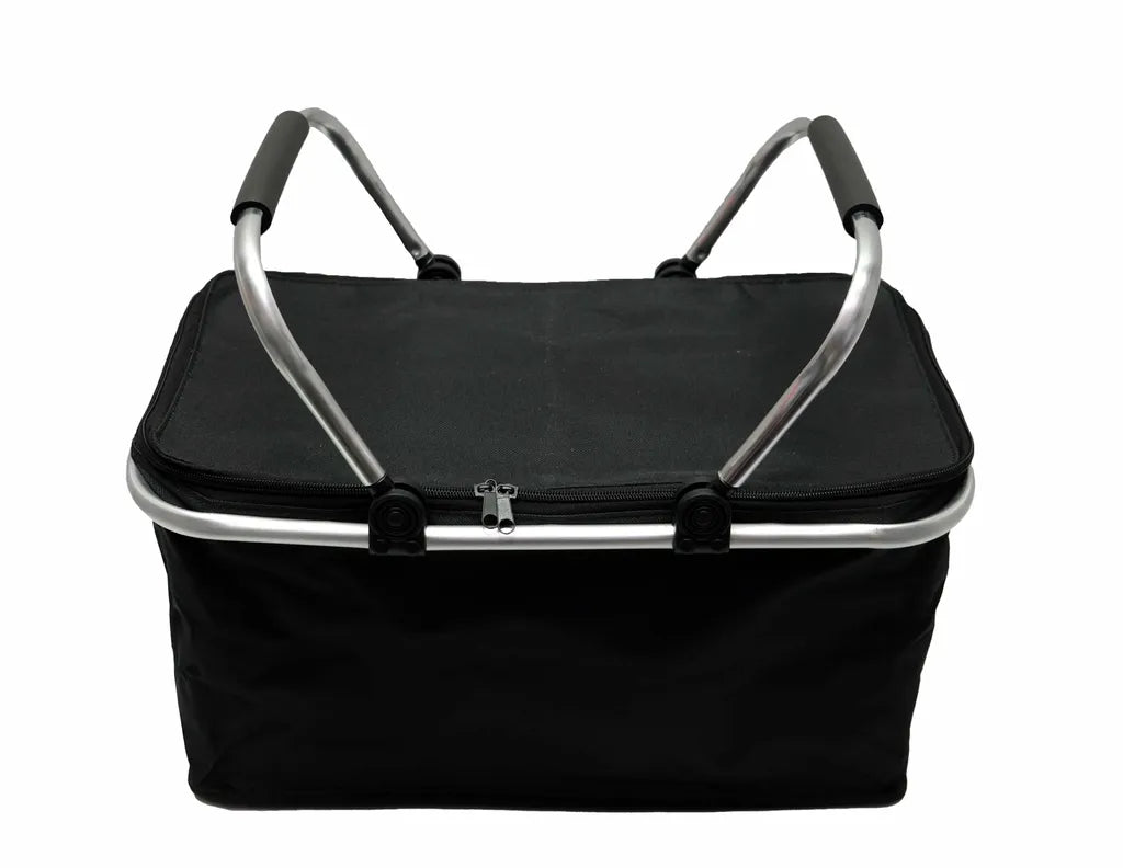  Einkaufskorb Mit Kühl- Und Warmhaltefunktion Faltbar Klappgriffen Reißverschluss 46x23x27 Cm, Schwarz