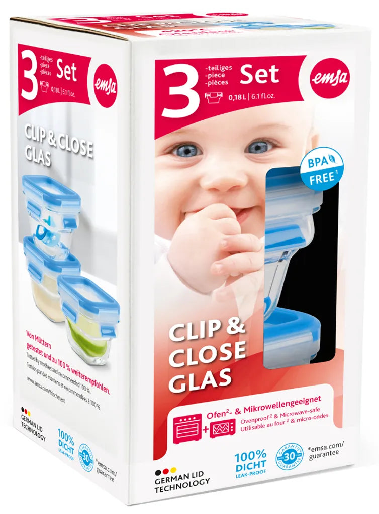  Emsa Frischhaltedose CLIP & CLOSE Glas 0,18 Liter 3er Set