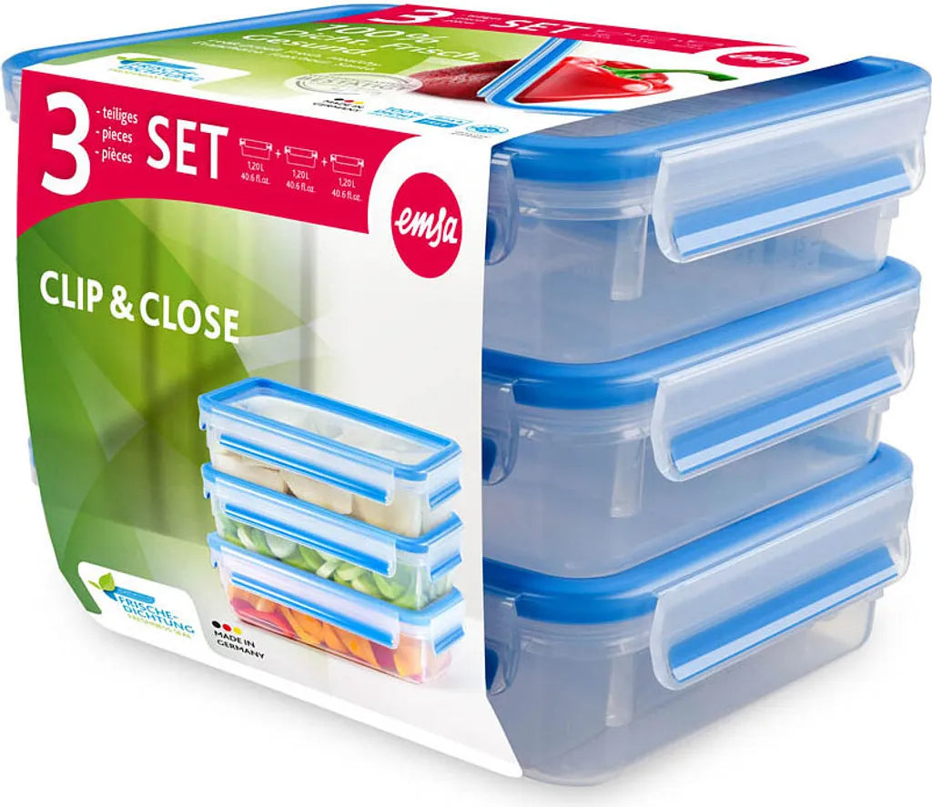  Emsa Frischhaltedose CLIP & CLOSE 3er Set 1,20 Liter Blau
