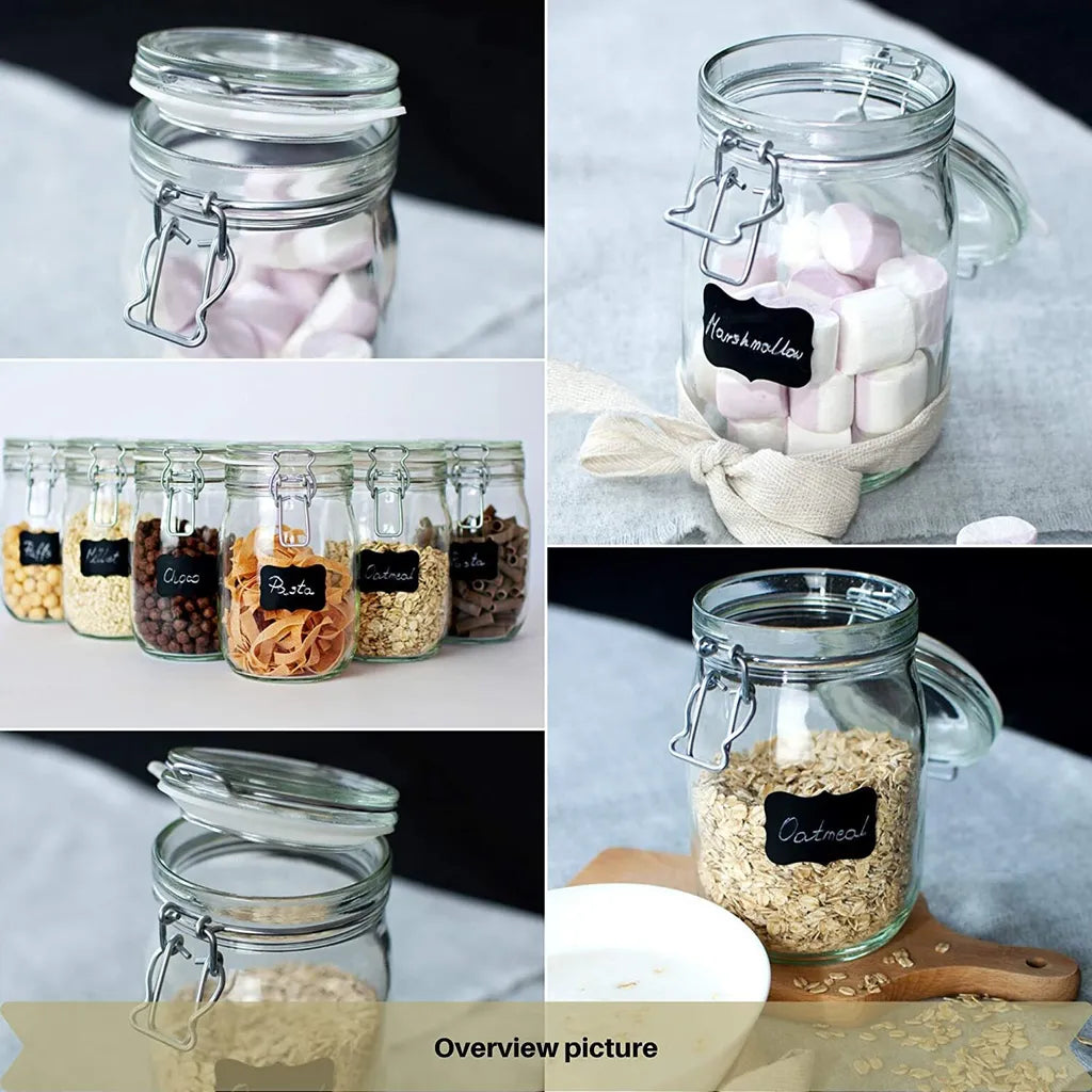  6 X Creative Home Gläser Mit Bügelverschluss | 1 Liter | Einmachgläser Drahtbügel-glas Aufbewahrungsgläser Mit Gummiring Und Deckel | 8 Wiederverwendbare Aufkleber + 1 Anti-Staub-Kreide
