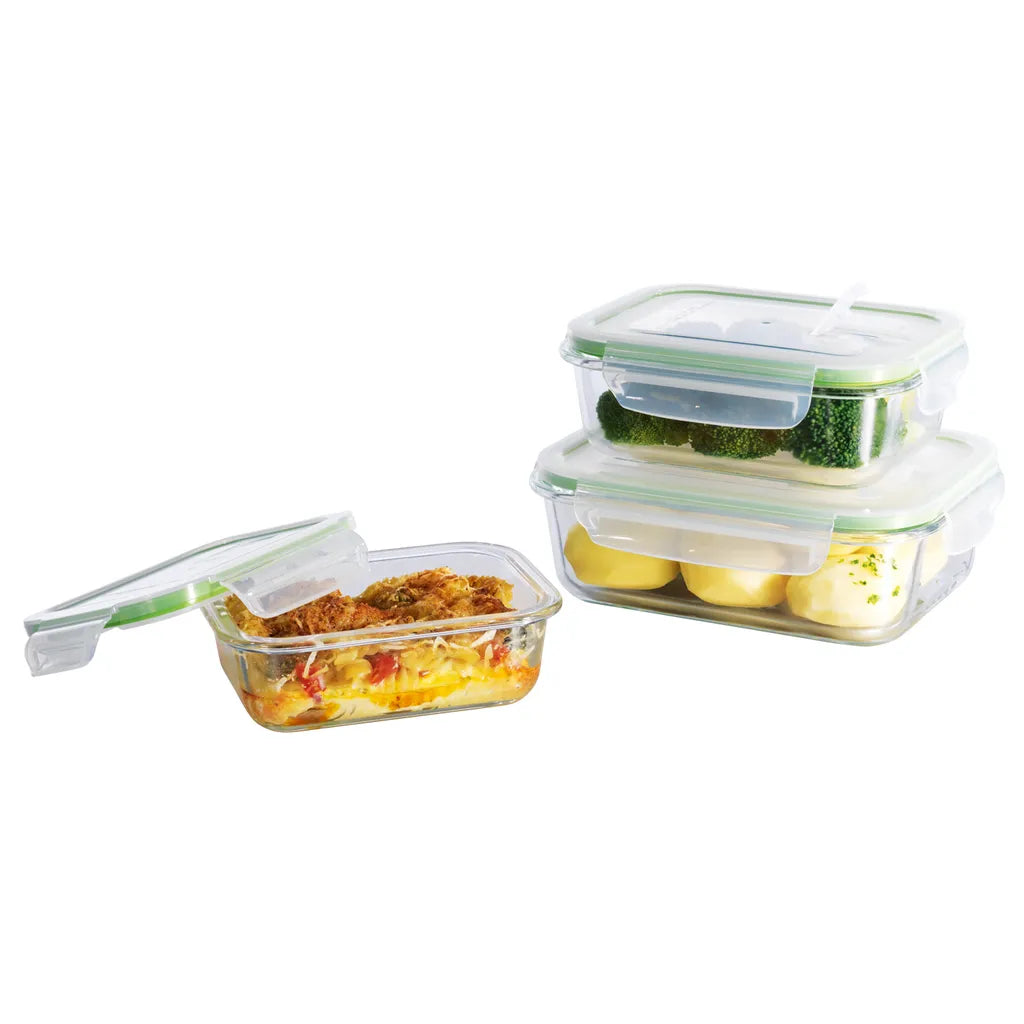  Glas Frischhaltedosen 3er Set Klick-It Gefrierdosen Lunchbox Brotdose Mikrowelle