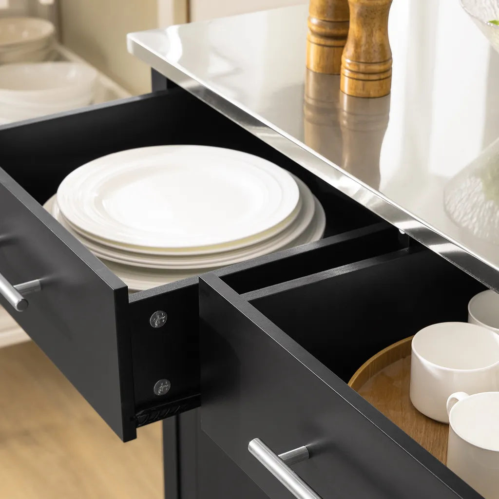  SoBuy FKW108-SCH Design Küchenwagen Mit Edelstahlplatte Kücheninsel Küchenschrank Rollwagen Sideboard Servierwagen Schwarz BHT Ca.: 107x94x46cm