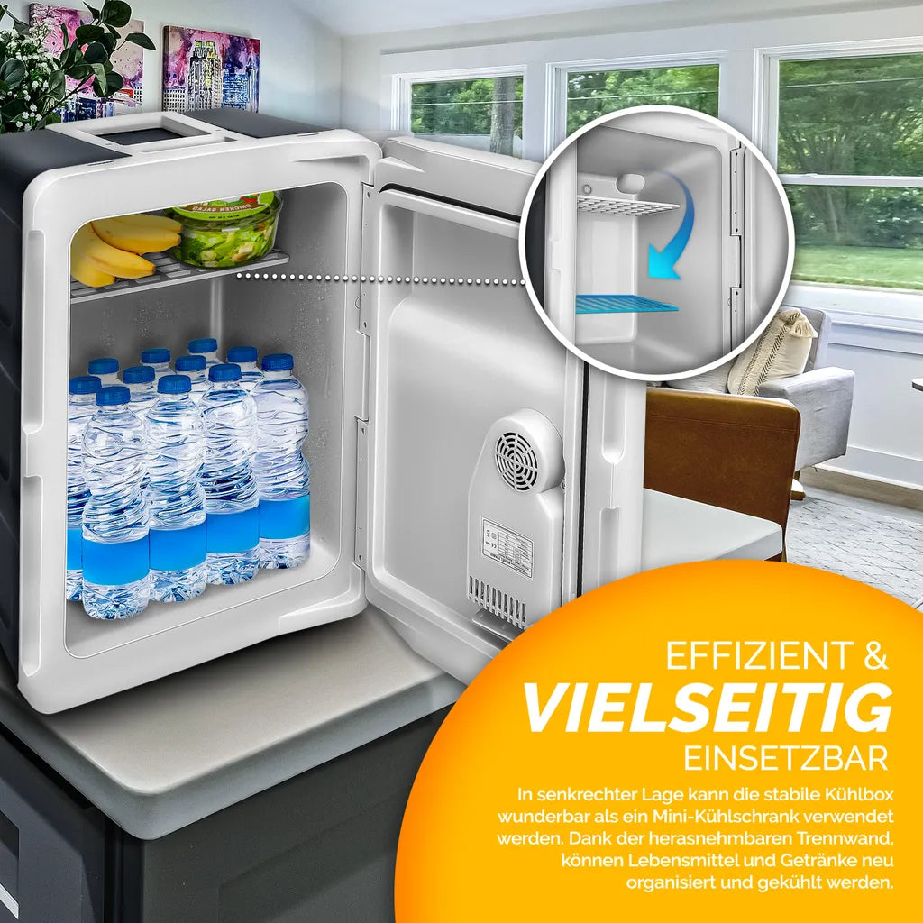  Tillvex Kühlbox Elektrisch 40L Grau Mit Rollen | Mini-Kühlschrank 230 V Und 12 V Für KFZ Auto Camping | Kühlt & Wärmt | ECO-Modus