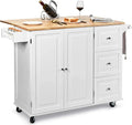  COSTWAY Küchenwagen Rollbar, Kücheninsel Mit Handtuchhalter, Küchenschrank Aus Holz, Servierwagen Weiß, Kücheninselwagen, Mikrowellenwagen, Sideboard 135x76x91cm