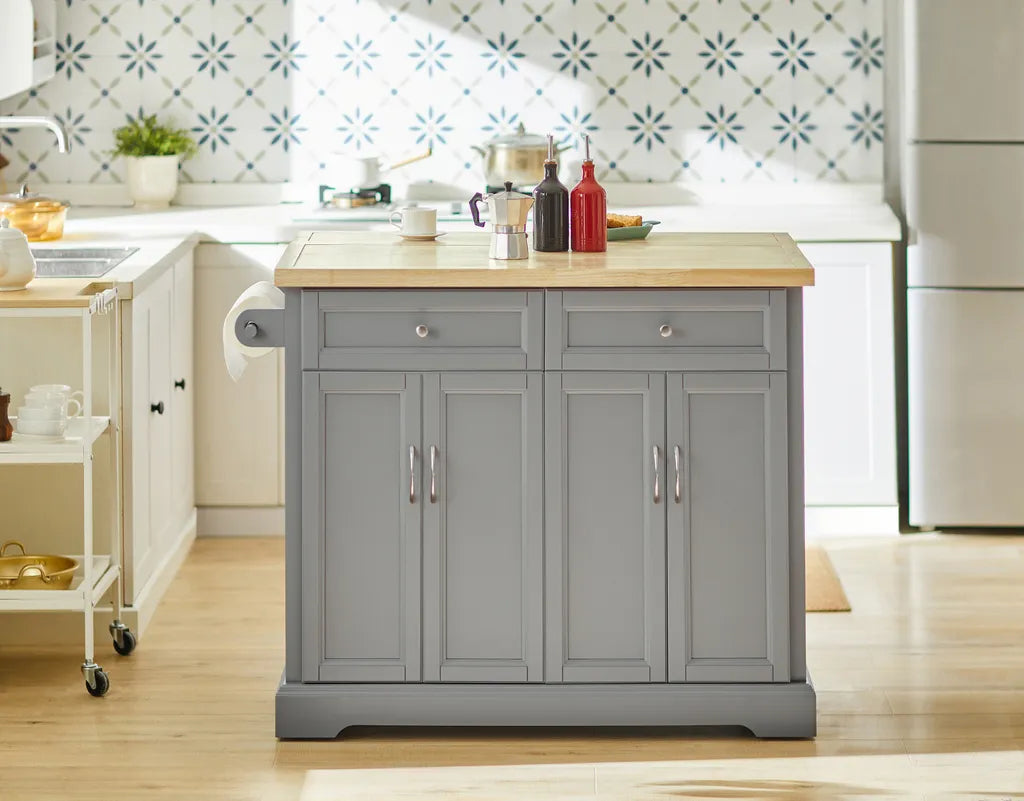  SoBuy FKW71-HG Kücheninsel Küchenwagen Mit Erweiterbarer Arbeitsplatte Küchenschrank Servierwagen Holz BHT Ca.: 115x92x46-71cm