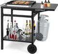  COSTWAY Grilltisch Mit Klappbarer Tischplatte, Beweglicher Campingtisch Mit 2 Ablagen & 4 Haken, Metall Grillwagen Für Außenbereich, Rollwagen Zum Grillen & Outdoorküche, Zubereitungswagen Schwarz